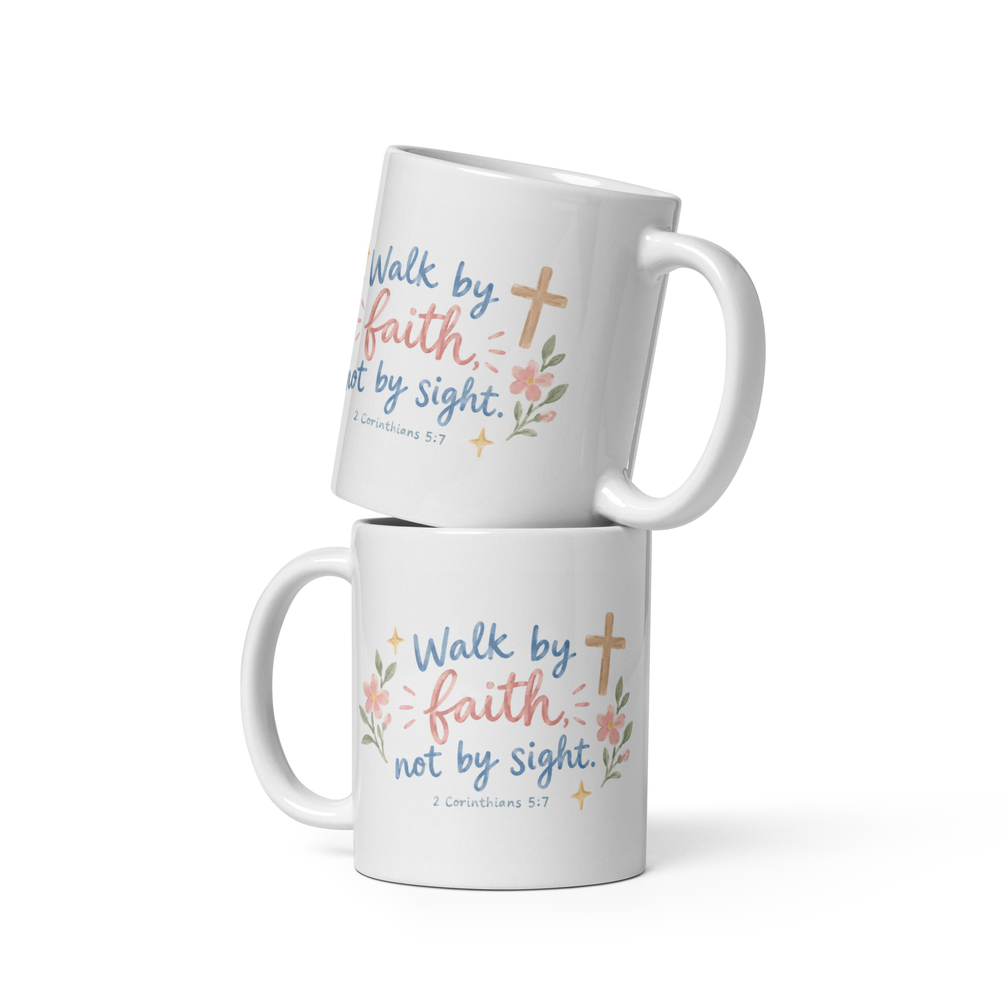 "Walk by Faith Not by Sight" - White glossy mug - Image 4