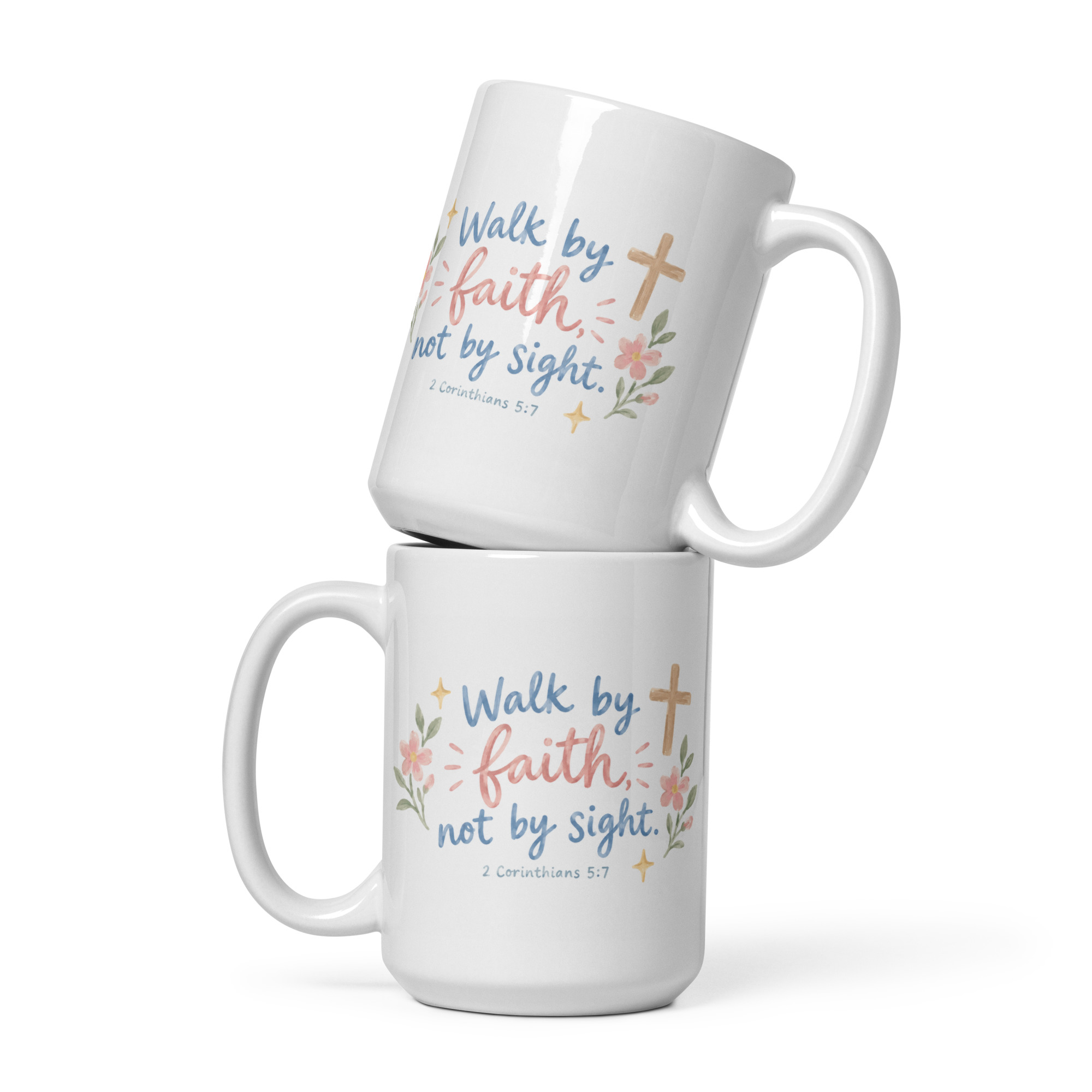 "Walk by Faith Not by Sight" - White glossy mug - Image 2