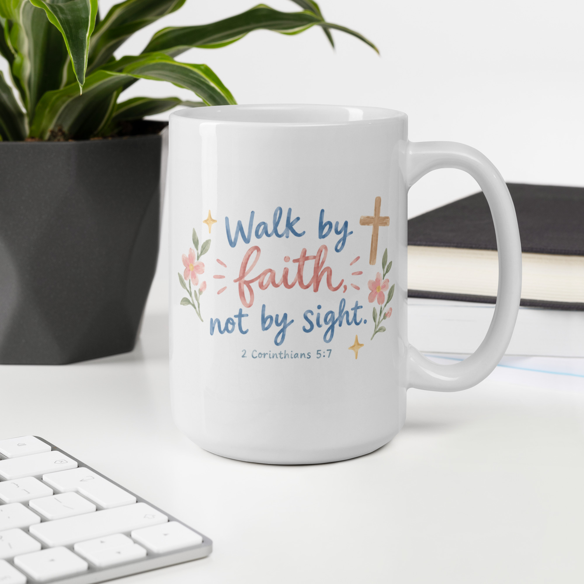 "Walk by Faith Not by Sight" - White glossy mug - Image 6
