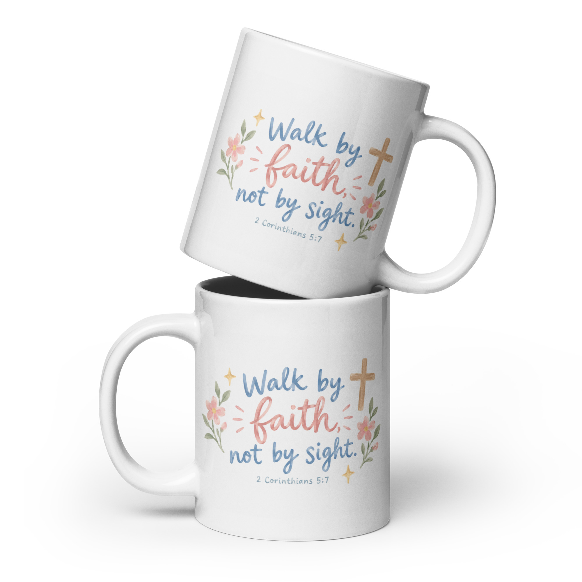 "Walk by Faith Not by Sight" - White glossy mug - Image 3