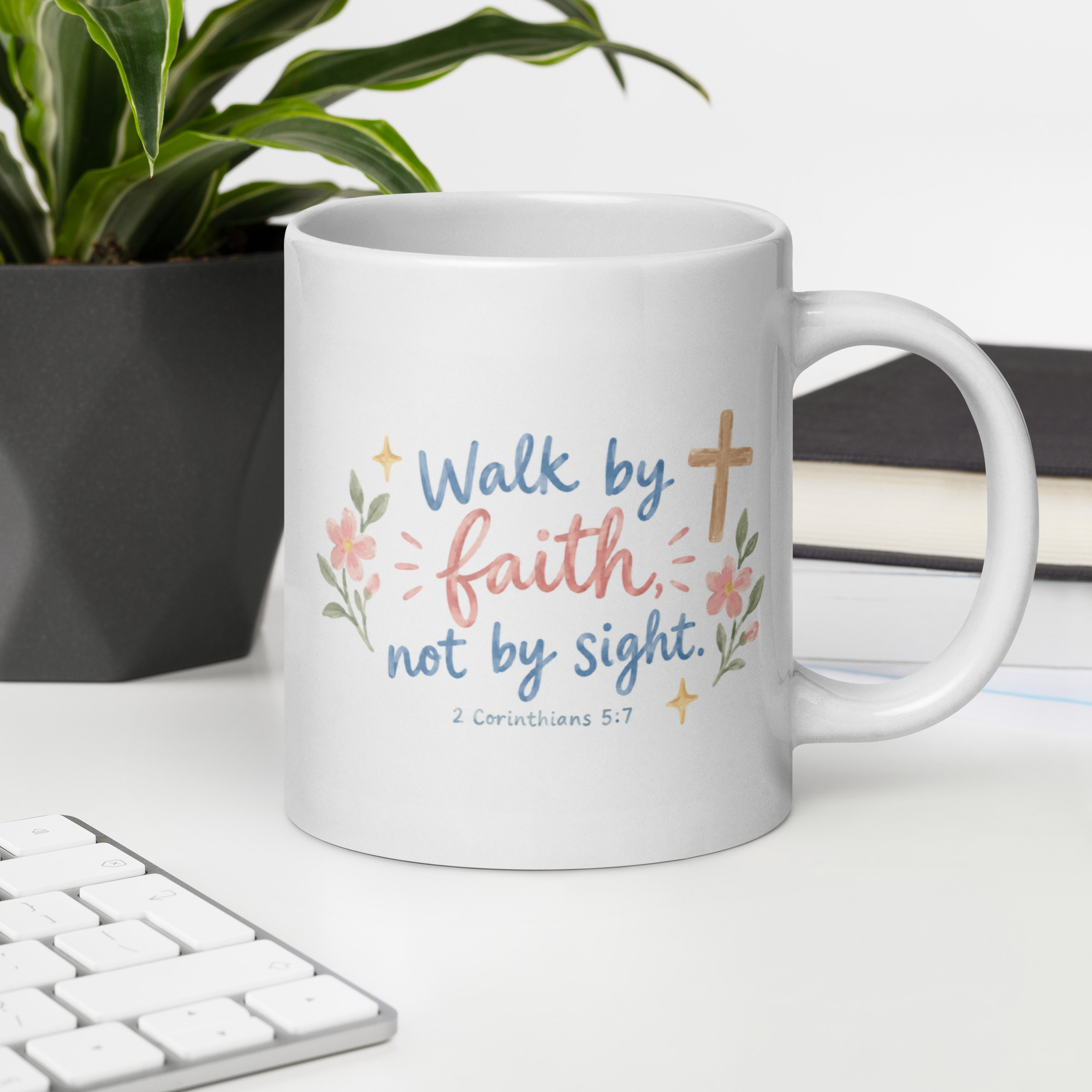 "Walk by Faith Not by Sight" - White glossy mug - Image 5